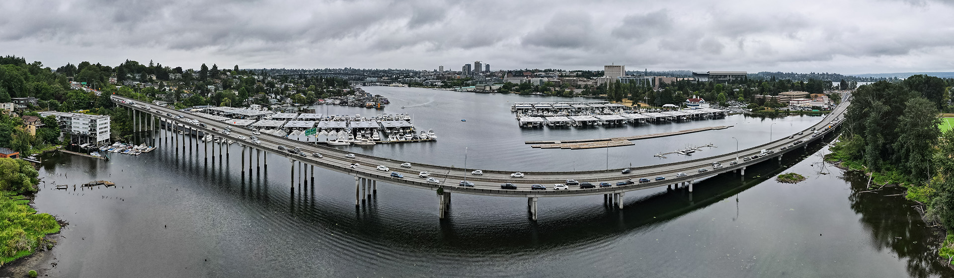 Aerial view of Portage Bay construction